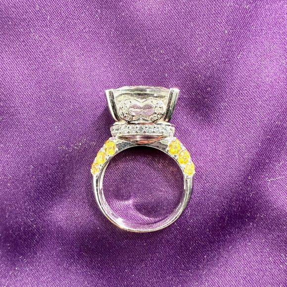 Beautiful 14k White Gold Blue Topaz, Green Amethyst & Diamond Ring set! - Picture 14 of 16